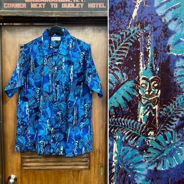 Vintage 1950’s Size XL “Shaheen’s” Idol Forest Tiki Cotton Hawaiian Shirt -Deadstock- 50’s Vintage Clothing 