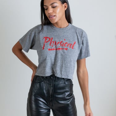 Vintage gray cotton blend Physical cropped tee shirt // L (2454) 