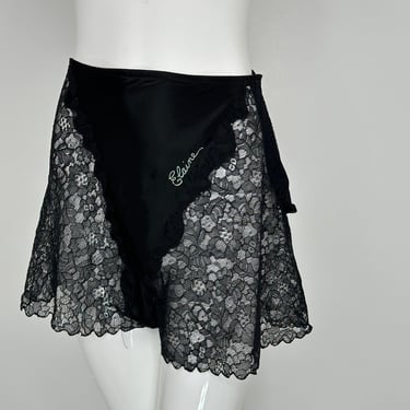 1940s Black Lace & Satin Side Button Embroidered Elaine Tap Pants