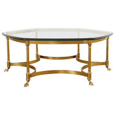 Hollywood Regency Brass Tray Cocktail Table with Faux Bamboo Legs