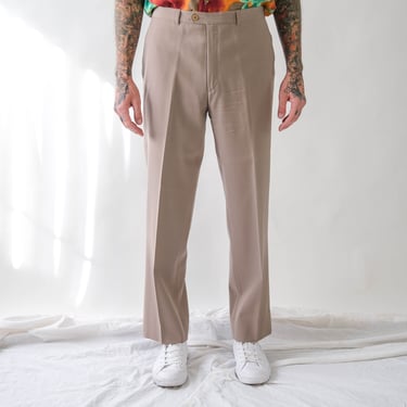 Vintage 80s ZANELLA Khaki Tan Wool Gabardine Flat Front Flare Fit Slacks | Made in Italy | 100% Wool | 1970s 1980s Italian Designer Pants 