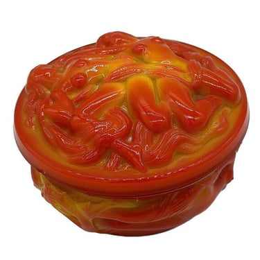 Carnelian Glass Powder Box W/ Nude Naiads by Heinrich Hoffmann 