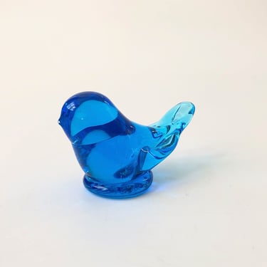 Vintage Glass Blue Bird Paperweight / Bird of Happiness 