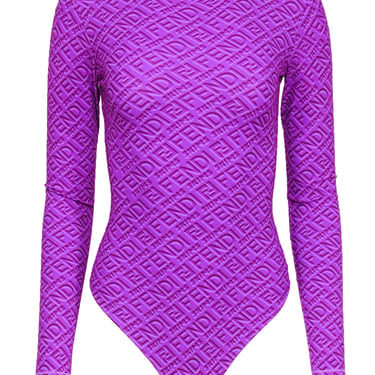 Fendi x Skims - Purple Monogram Print Mock Neck Bodysuit Sz S