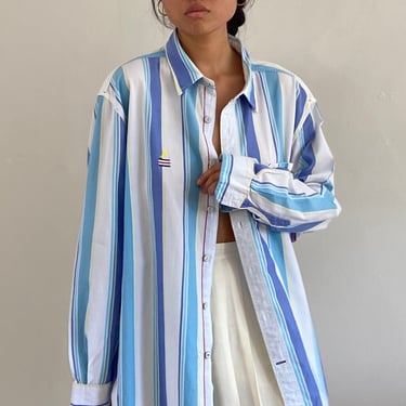90s striped cotton shirt / vintage Nautica wide awning stripe oversized boyfriend button down pocket shirt | XL 
