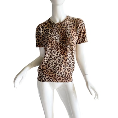 Neiman Marcus Cashmere Leopard Sweater / Vintage Animal Print Sweater Top Medium 