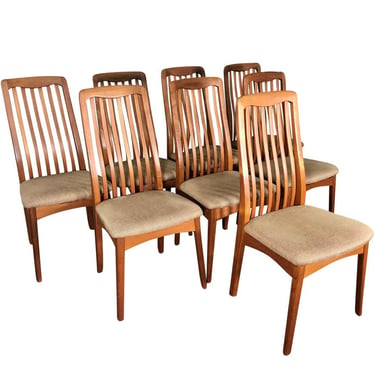 Set of 8 Mid Century Modern Danish Teak Dining Chairs by Benny Linden Slat Back 