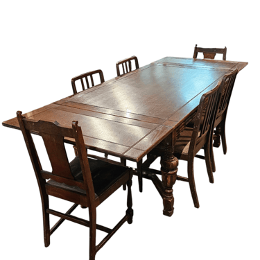 Dining Table &amp; 6 Chair Set | Antique Carved Wood