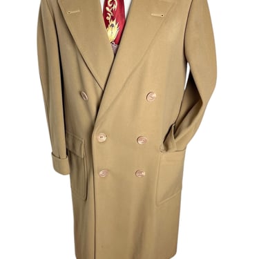 Vintage 1950s Wool Ulster / Polo Coat ~ 38 to 40 R ~ Overcoat / Topcoat / Trench Coat ~ Camel ~ Double-Breasted ~ Belted Back ~ British Warm 