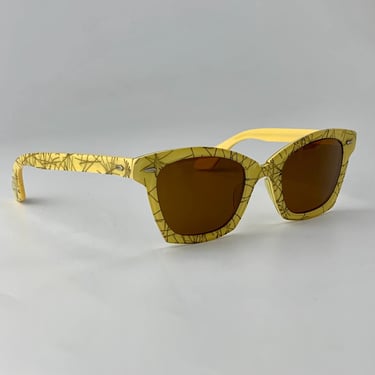 Vintage 1950'S Sunglasses - Yellow Frames with Gold Atomic Flecked Lines - Original Brown Glass Lenses - Optical Quality - SMALLER FRAME 