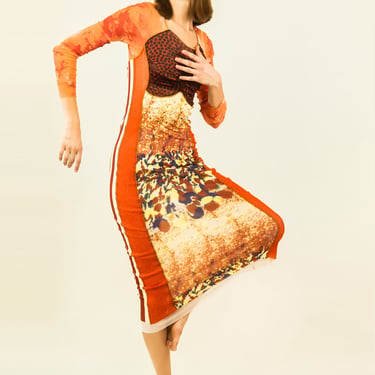 Jean Paul Gaultier Mesh Print Side Stripe Dress 
