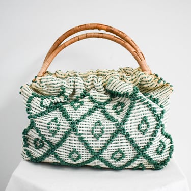 1940s/50s Green and Cream Oversized Tote Purse 
