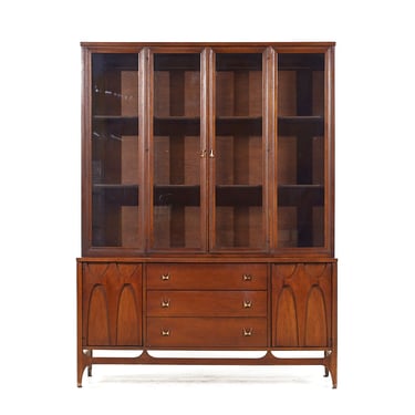 Broyhill Brasilia Mid Century Walnut Credenza and Hutch - mcm 