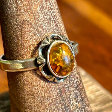 Sterling Silver Baltic Amber Ring Vintage Retro Estate Jewelry 925 Gift 
