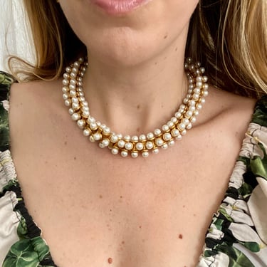 Chunky Vintage Gold & Pearl Necklace