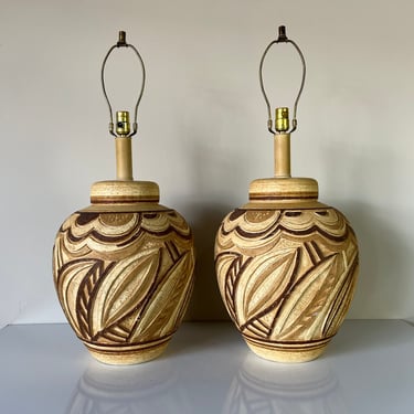 1970's Large Mid-Century Organic Ceramic Lamps by Casual Lamp of California - a Pair 