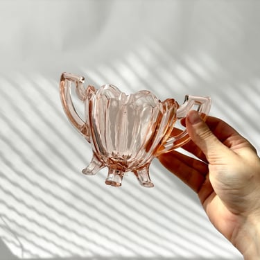 Pink Indiana Glass Depression Style Scalloped Double Handled Footed Vintage Creamer Dish | Cup 