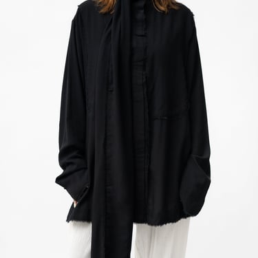 Oversized Drop Shoulder Tie Neck Blouse
