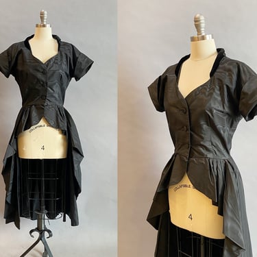 1950's Hostess Dress / Lucy Dress / 1950s Black Moiré Taffeta / I Love Lucy Dress / Size Medium Large 