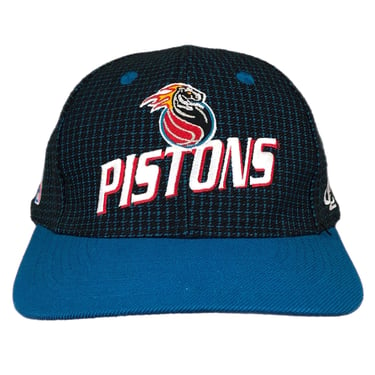 Vintage 90s Logo Athletic Detroit Pistons Basketball Embroidered Grid Style NBA Strap Back Hat Cap 