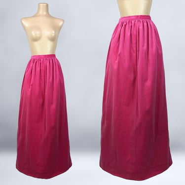 VINTAGE 60s Bold Hot Pink Velvet Maxi Skirt with Pockets 26