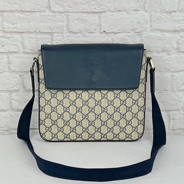 Gucci Supreme Monogram Selleria Messenger Bag, Navy/Beige