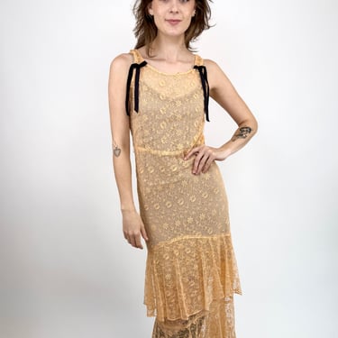 1930's Peach Lace Dress