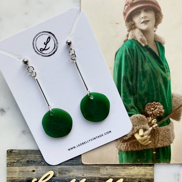 Emerald Green Sea Glass Earrings | Stained Glass Earrings | Stained Glass | Tumbled Stained Glass Earrings | Matte Earrings 