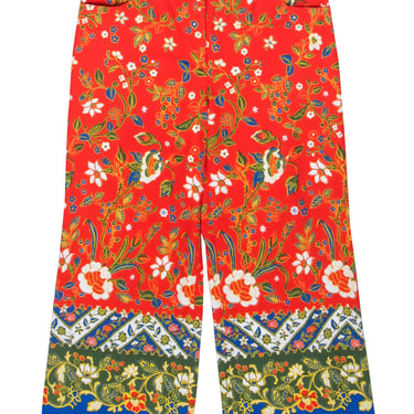 Tory Burch - Red w/ Blue Floral Print Straight Leg "Dayton" Pants Sz 6