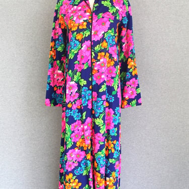 1960-70s - Tropical Kaftan - Zipper Front - by Loll Ease - Loungewear - Estimated to fit several sizes 