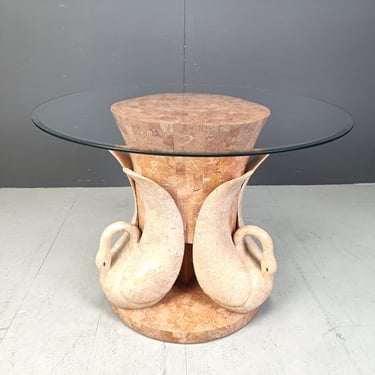 Vintage tesselated stone swan dining table, 1970s - vintage glass dining table - sculpted swan dining table - vintage dining table 