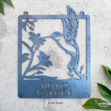 Personalized Metal Hummingbird Garden Sign, Custom Metal Garden Decor, Rusted Garden Art, Mother's Day Gift Idea 