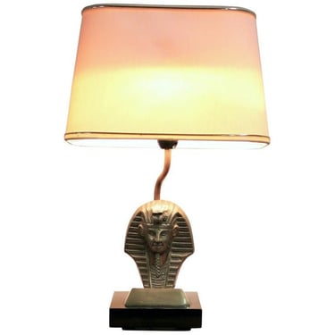 Hollywood regency pharaoh table lamp 1970s - vintage regency table lamp - vintaeg sculptural table lamp - vintiques 