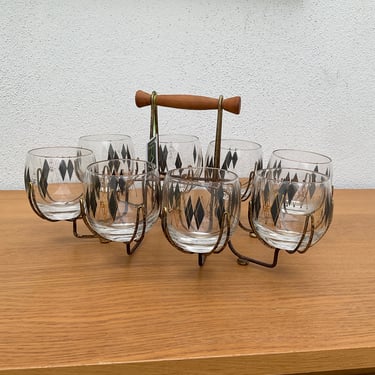 Harlequin Federal Glass Lowball Glasses with Caddy