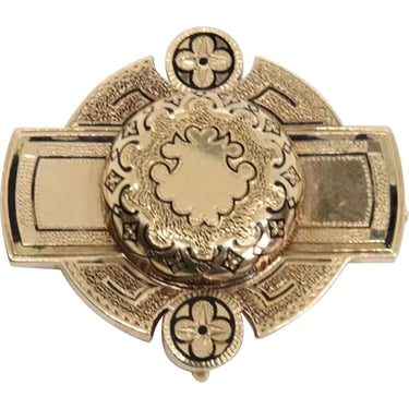 1870's Antique American Victorian 14K Gold and Taille D'Epargne Enamel Brooch Pin 