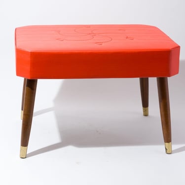 Orange Ottoman, Vintage, Swirl Flower Pattern, Vinyl, MCM, 1960s 
