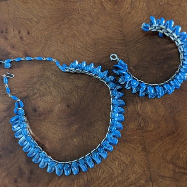 Vintage Blue Beaded Bracelette and Necklace Set 