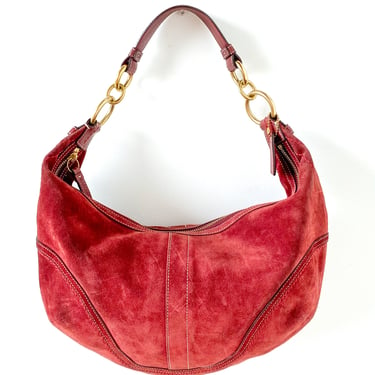 Y2K Coach Suede Bag in Maroon - 10935