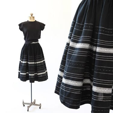 40s Serape skirt | vintage 1940s black woven Mexican skirt 