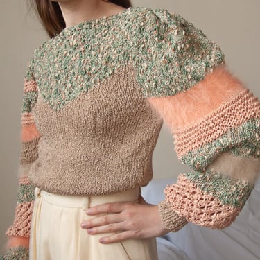 5906t / pastel colorblock angora patch puff sleeve sweater / s / m 