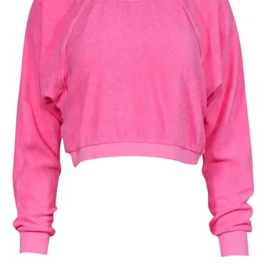 Suzie Kondi - Hot Pink Terrycloth Cropped Crewneck Sweatshirt Sz S