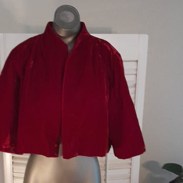 Vintage 60s Mod Lilli Diamond Red Velvet Cropped Jacket /Bell Sleeve 