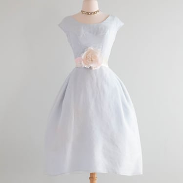 Beautiful Early 1960's Eggshell Blue Cotton Organdy Party Dress / S