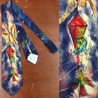 Vintage 1940s, Towncraft Deluxe, Silk, Bird House Print Tie, 1940s Tie, 1950s Tie, Vintage Tie, Vintage Clothing, Lined 