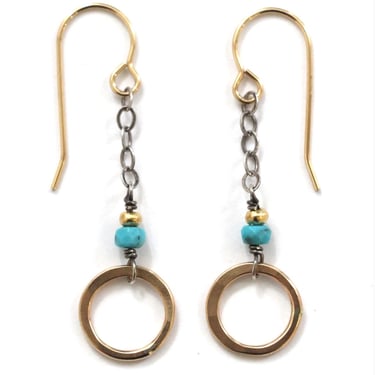 J&I Jewelry | 14kgf Circle + Turquoise Dangle Earrings