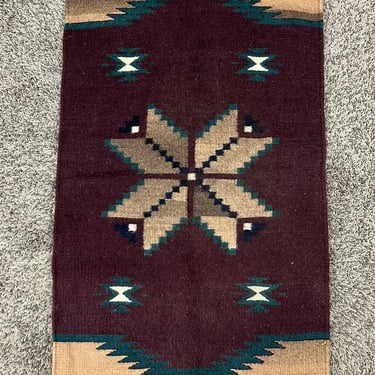 Vintage Zapotec Handwoven Wool Rug Tapestry Runner 38”x22”