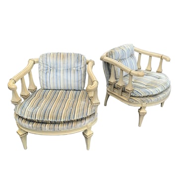 Vintage Regency Pair of Lounge Chairs Dorothy Draper Style 