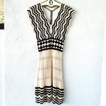 Vintage 70s Style Crochet Dress 1970s Hippie Boho White Swimsuit Coverup 