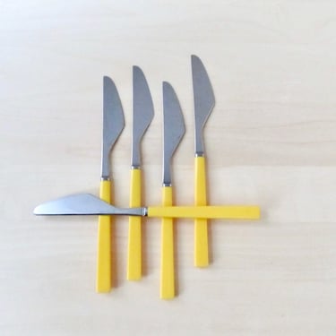 yellow handle stainless knives -  set of 5 - made in Japan 