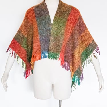 1970s Wool Wrap Poncho Knit Shawl 